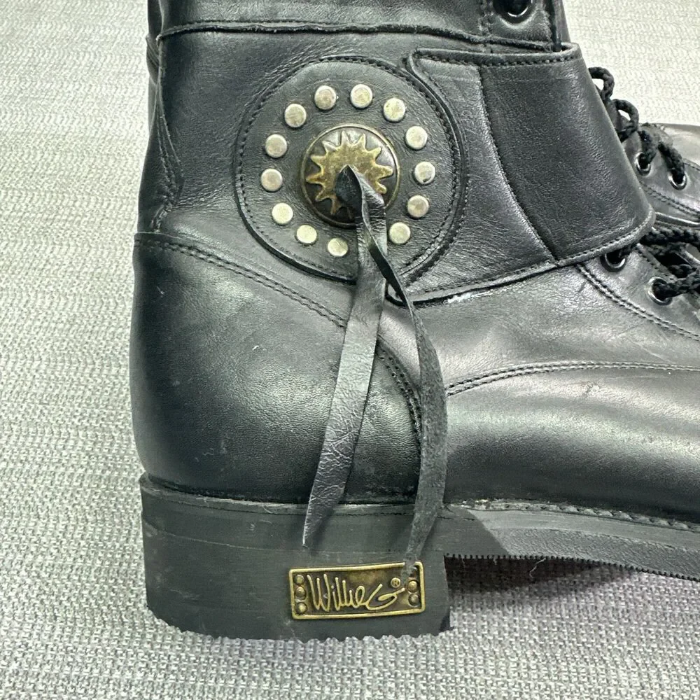 Harley Davidson Boots 10.5 D‎ Willie G Western Black Leather Biker Moto Grunge *